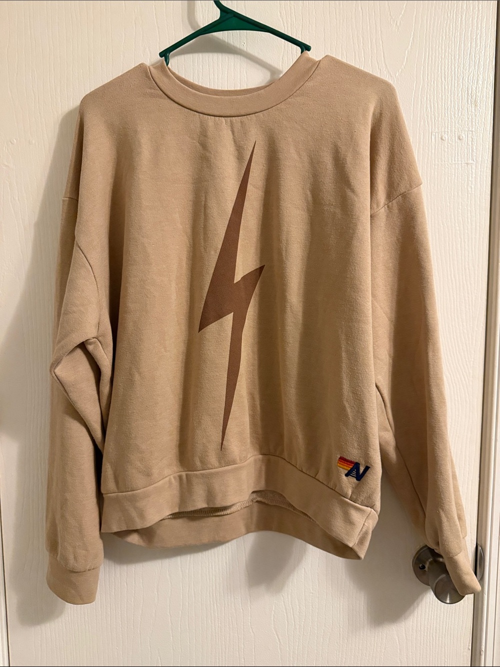 Aviator Nation Beige Lightning Bolt Crewneck Sweatshirt